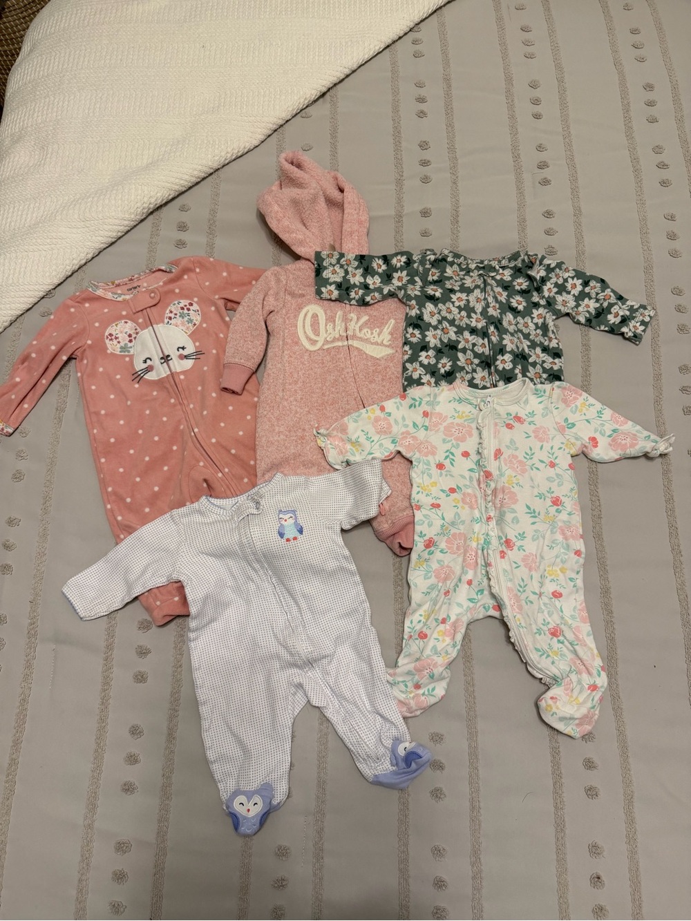 OshKosh B'gosh Pink Hooded Footie and Assorted Girls One-Piece Sleepers - 5-Pack
